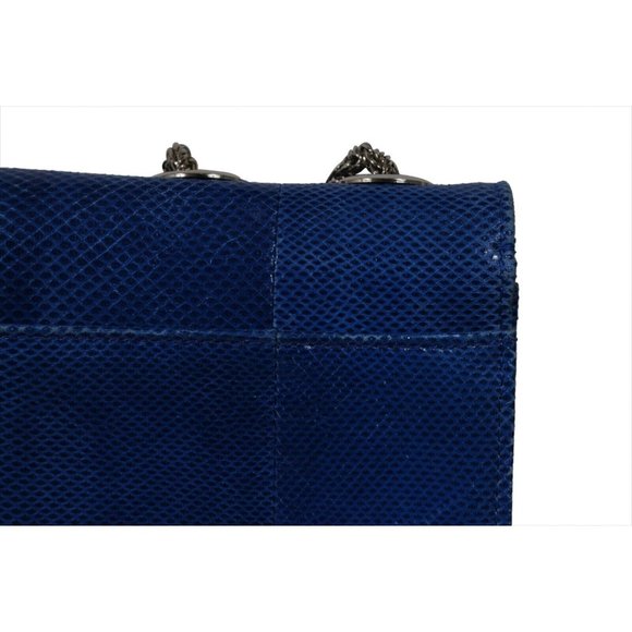 Marchesa Valentina Crystal Shoulder Bag Blue Snakeskin Leather  Python Silver - Picture 10 of 16